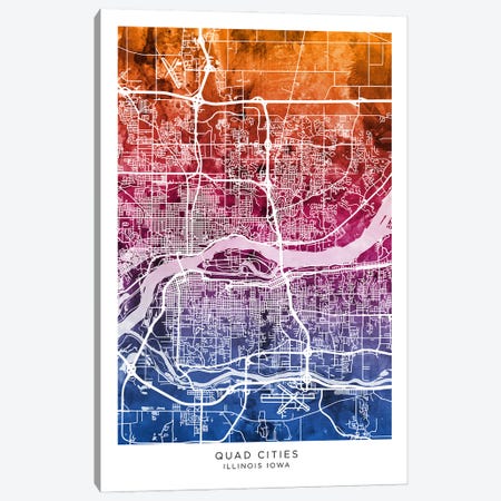 Quad Cities Map Bluepink Canvas Print #MTO3563} by Michael Tompsett Canvas Wall Art