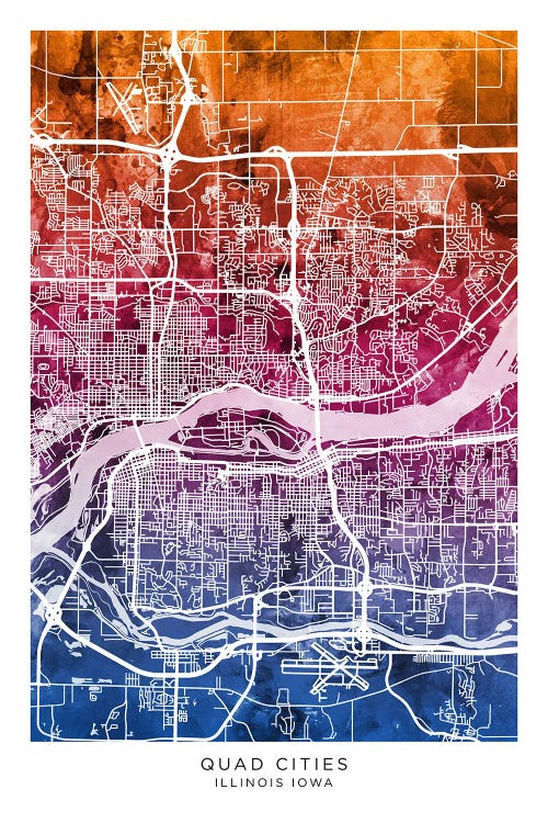 Quad Cities Map Bluepink by Michael Tompsett wall art