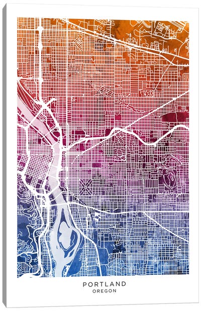 Portland Map Bluepink Canvas Art Print - Portland Art