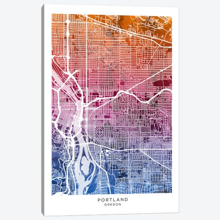 Portland Map Bluepink Canvas Print #MTO3564} by Michael Tompsett Canvas Art Print