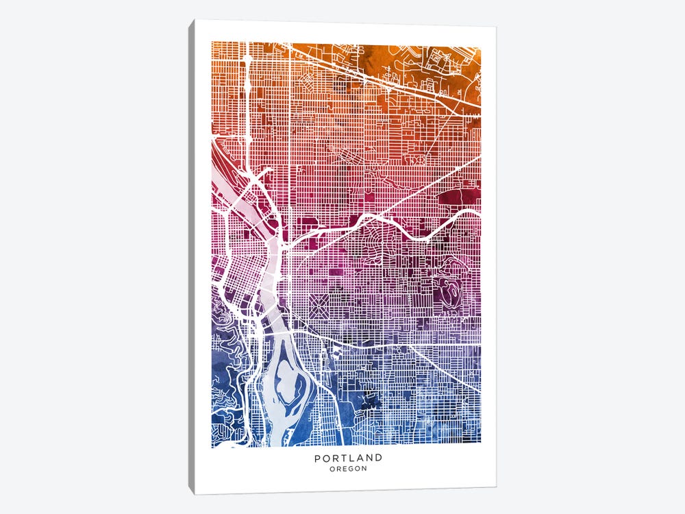 Portland Map Bluepink by Michael Tompsett 1-piece Art Print