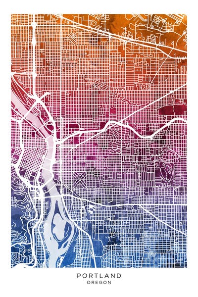 Portland: Portland Map Bluepink by Michael Tompsett