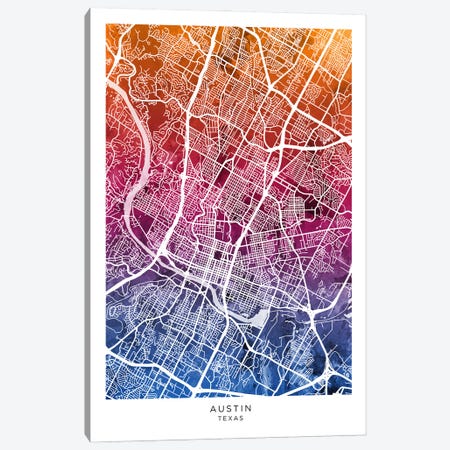 Austin Texas Map Bluepink Canvas Print #MTO3565} by Michael Tompsett Art Print