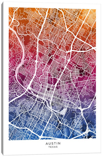 Austin Texas Map Bluepink Canvas Art Print - Austin Art