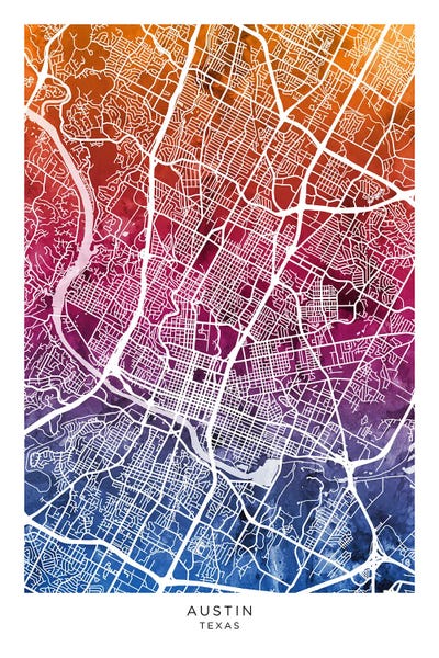 Austin: Austin Texas Map Bluepink by Michael Tompsett