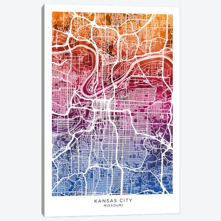 Kansas City Map Bluepink Canvas Print #MTO3566} by Michael Tompsett Canvas Print
