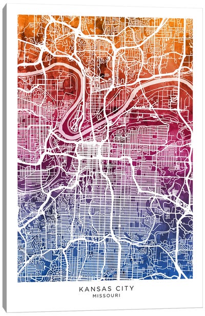 Kansas City Map Bluepink Canvas Art Print - Kansas City Maps