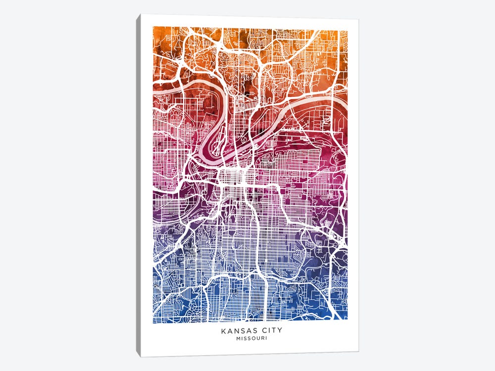 Kansas City Map Bluepink by Michael Tompsett 1-piece Art Print