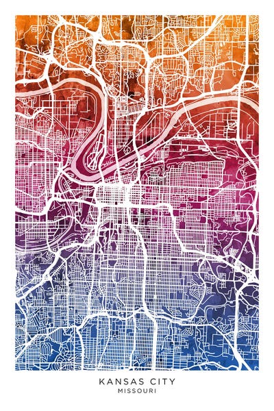 Missouri: Kansas City Map Bluepink by Michael Tompsett