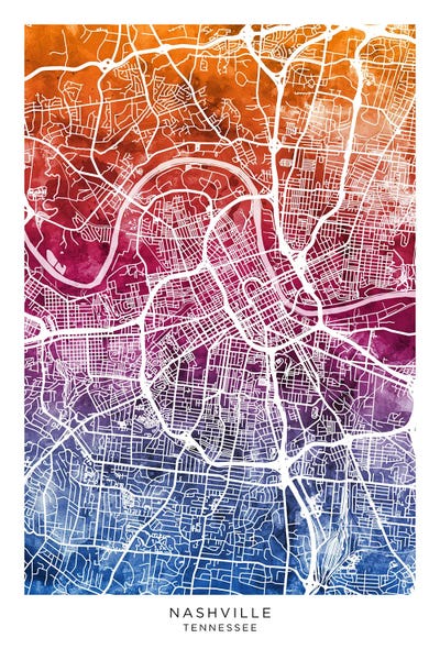Tennessee: Nashville Map Bluepink by Michael Tompsett