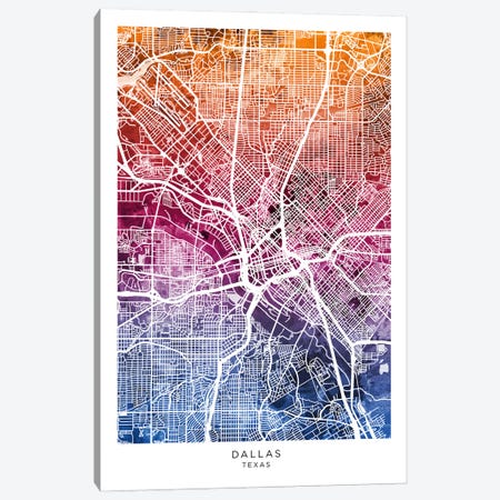 Dallas Texas Map Bluepink Canvas Print #MTO3568} by Michael Tompsett Canvas Wall Art