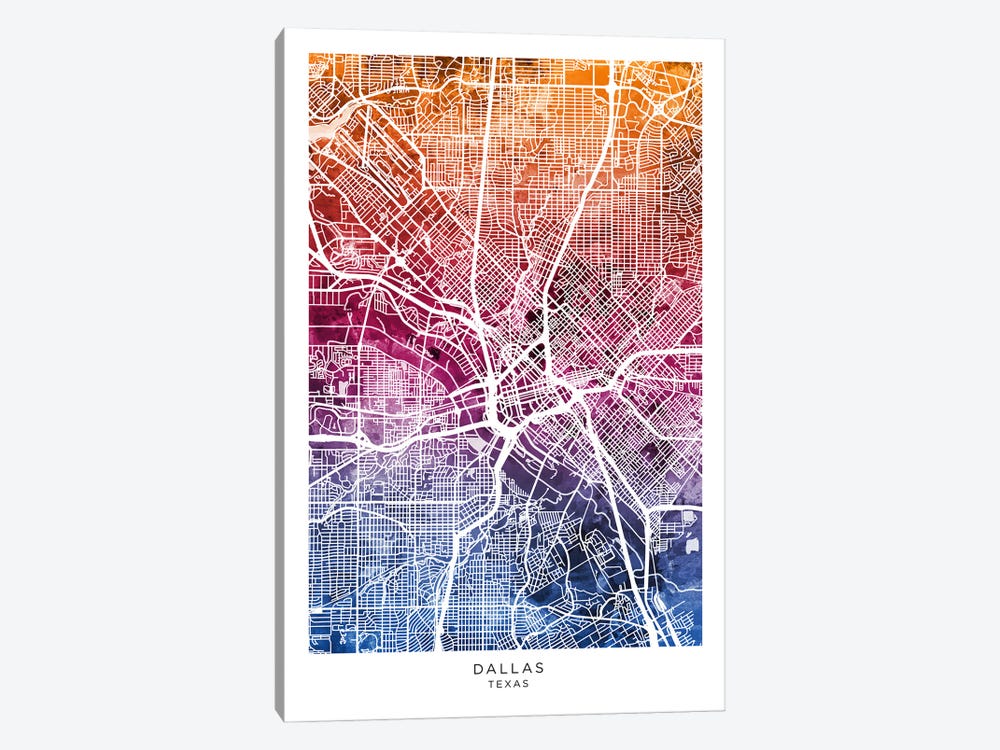 Dallas Texas Map Bluepink by Michael Tompsett 1-piece Art Print