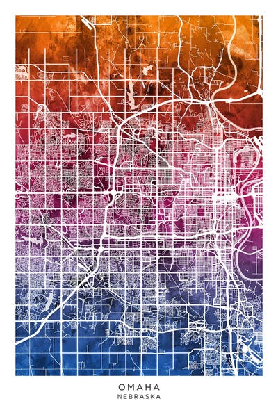 Omaha Map Bluepink by Michael Tompsett art print