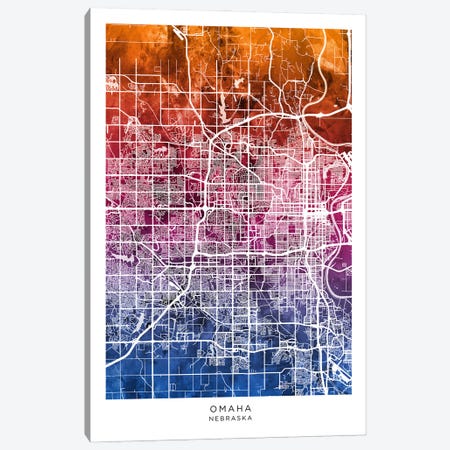 Omaha Map Bluepink Canvas Print #MTO3570} by Michael Tompsett Art Print