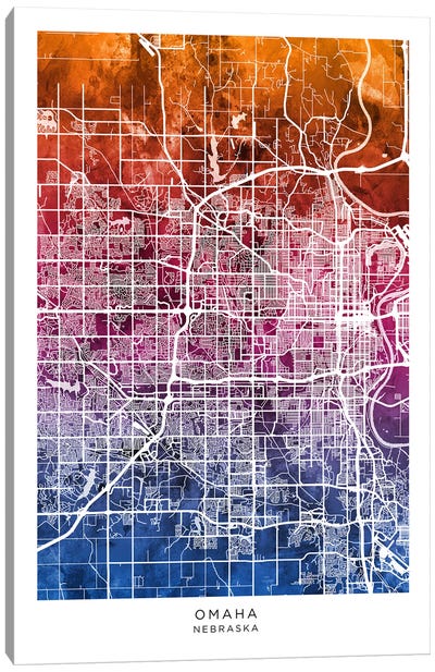 Omaha Map Bluepink Canvas Art Print - Omaha Art