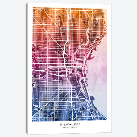 Milwaukee Map Bluepink Canvas Print #MTO3571} by Michael Tompsett Art Print