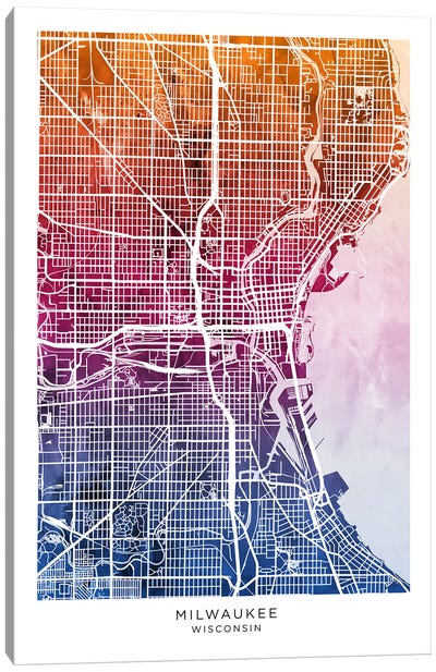 Milwaukee Map Bluepink Canvas Art Print - Milwaukee Art