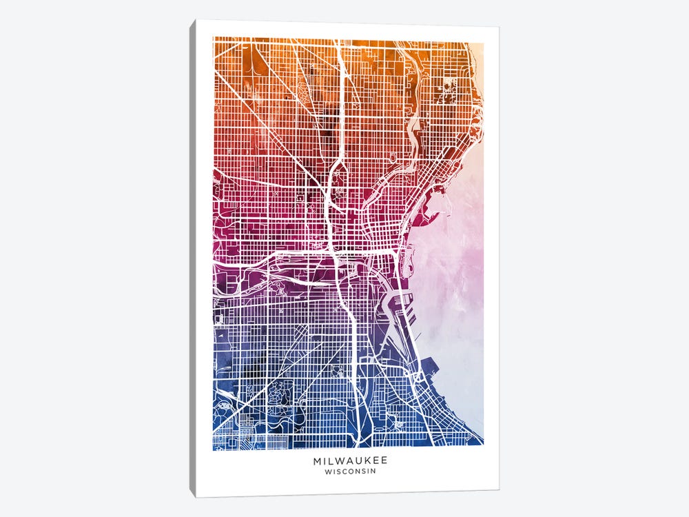 Milwaukee Map Bluepink by Michael Tompsett 1-piece Canvas Print