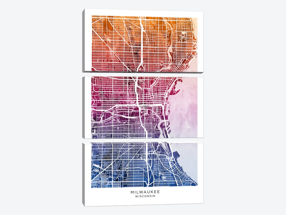 Milwaukee Map Bluepink by Michael Tompsett 3-piece Art Print