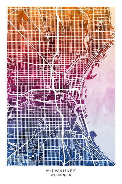 Wisconsin: Milwaukee Map Bluepink by Michael Tompsett