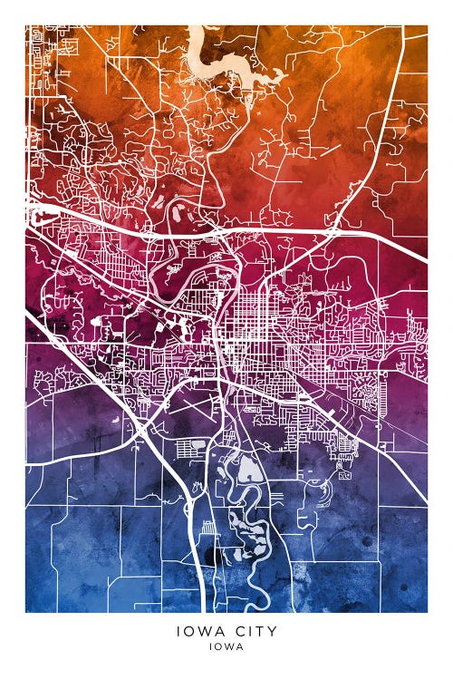 Iowa City Map Bluepink by Michael Tompsett wall art