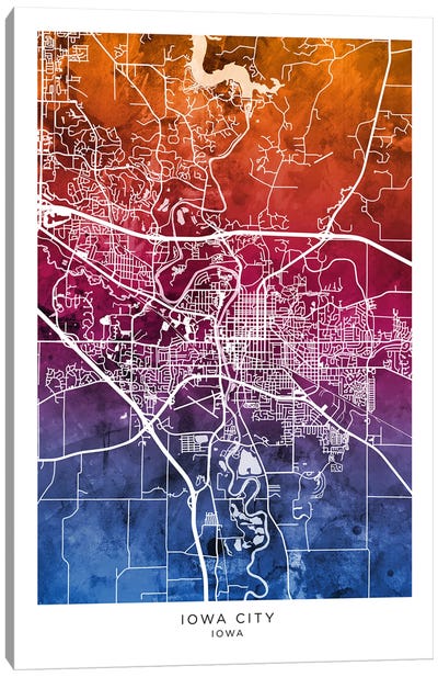 Iowa City Map Bluepink Canvas Art Print - Iowa Art