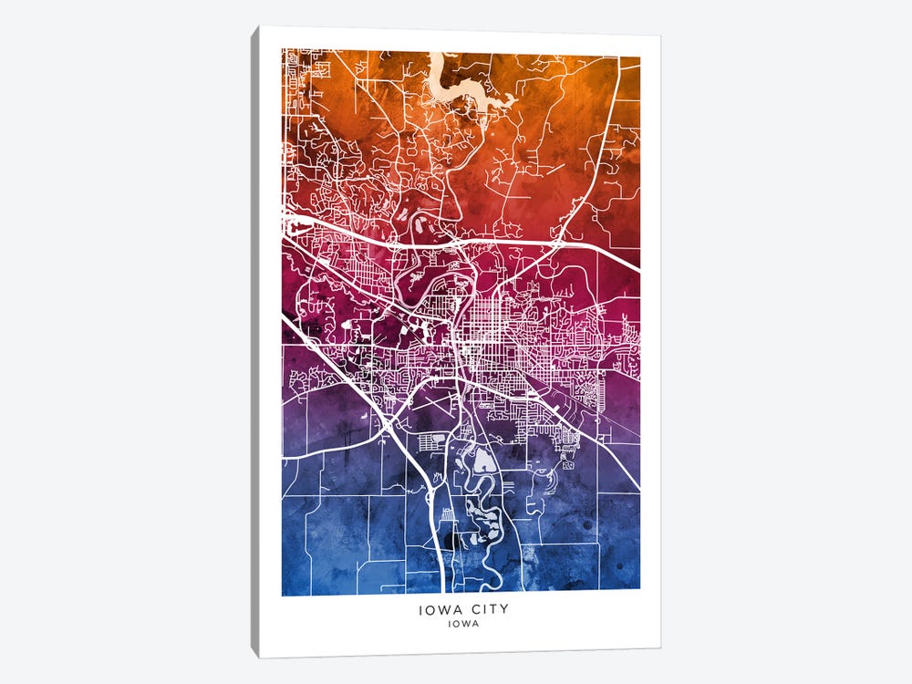 Iowa City Map Bluepink by Michael Tompsett 1-piece Canvas Wall Art