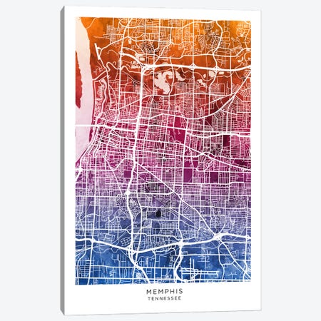 Memphis Map Bluepink Canvas Print #MTO3573} by Michael Tompsett Canvas Print