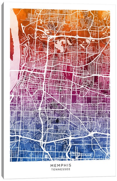 Memphis Map Bluepink Canvas Art Print - Memphis Art