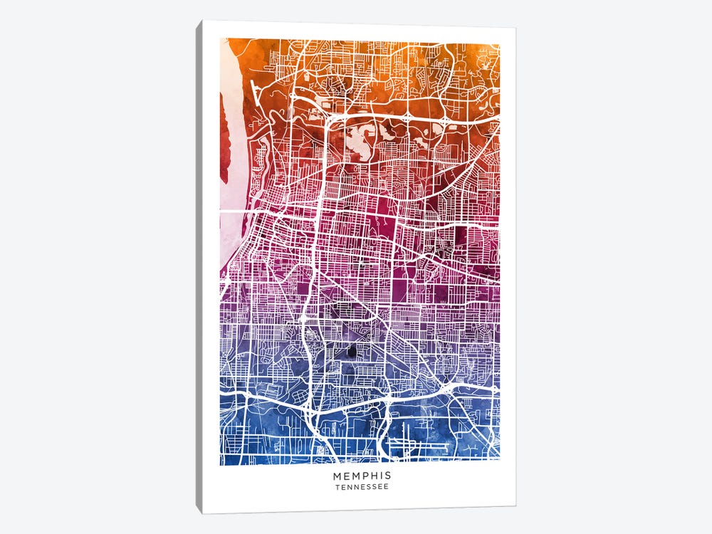 Memphis Map Bluepink by Michael Tompsett 1-piece Canvas Art Print