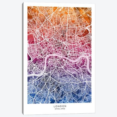 London Map Bluepink Canvas Print #MTO3574} by Michael Tompsett Canvas Wall Art
