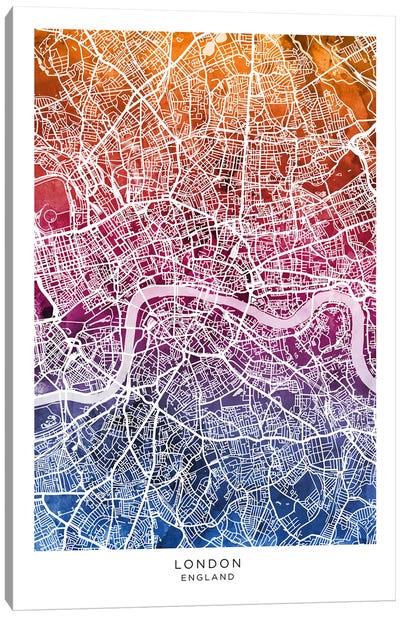 London Map Bluepink Canvas Art Print - London Maps