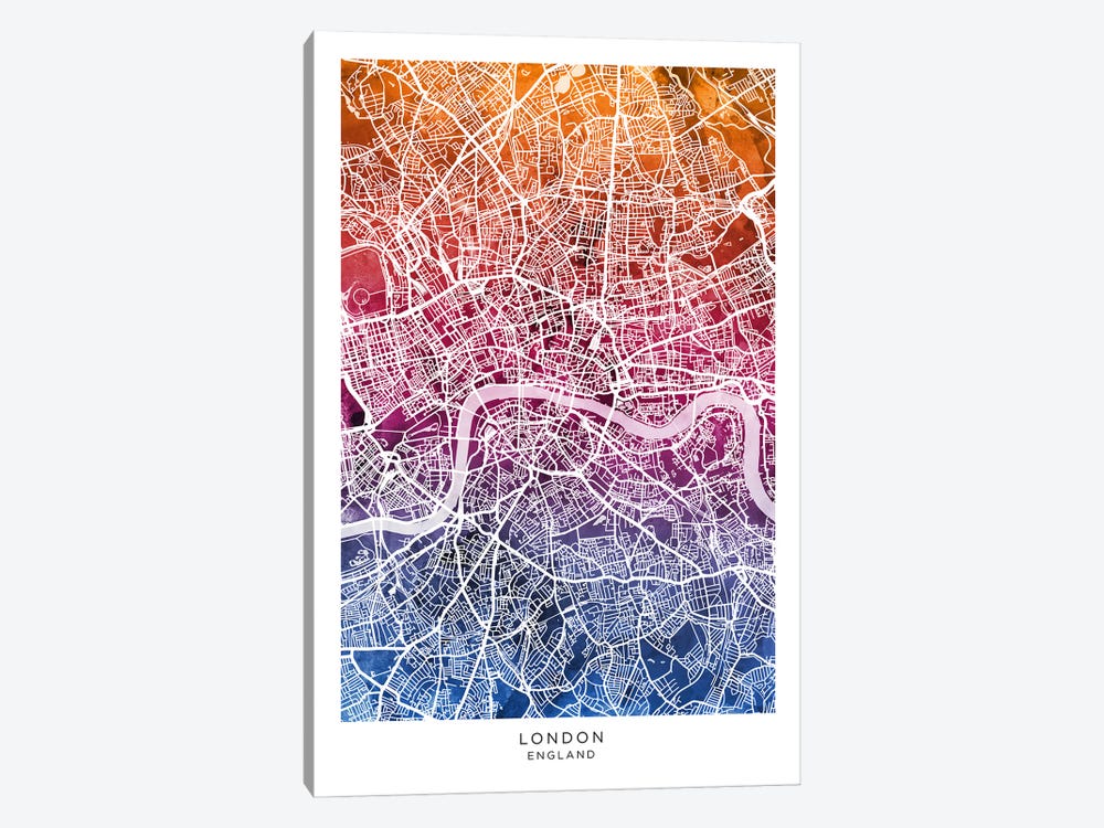 London Map Bluepink by Michael Tompsett 1-piece Canvas Wall Art