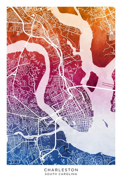 Charleston Map Bluepink by Michael Tompsett canvas print