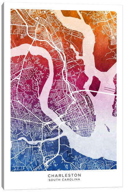 Charleston Map Bluepink Canvas Art Print - Charleston