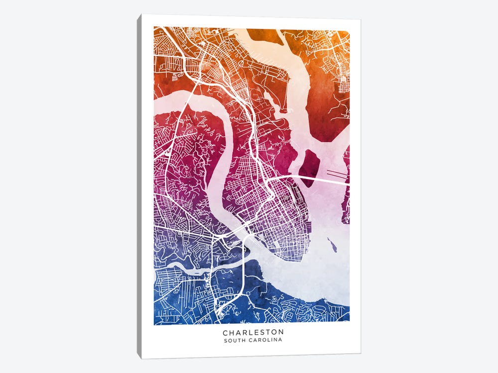 Charleston Map Bluepink by Michael Tompsett 1-piece Canvas Print