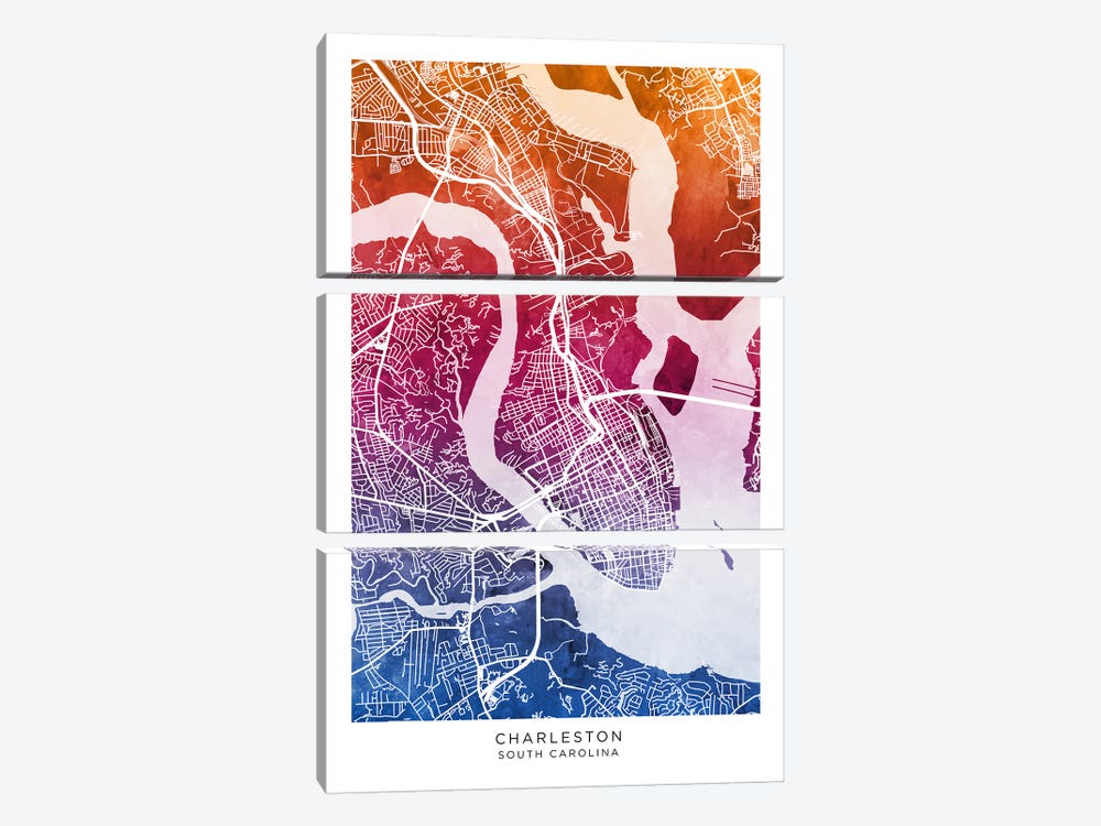 Charleston Map Bluepink by Michael Tompsett 3-piece Art Print