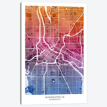 Minneapolis Map Bluepink Canvas Print #MTO3576} by Michael Tompsett Canvas Art