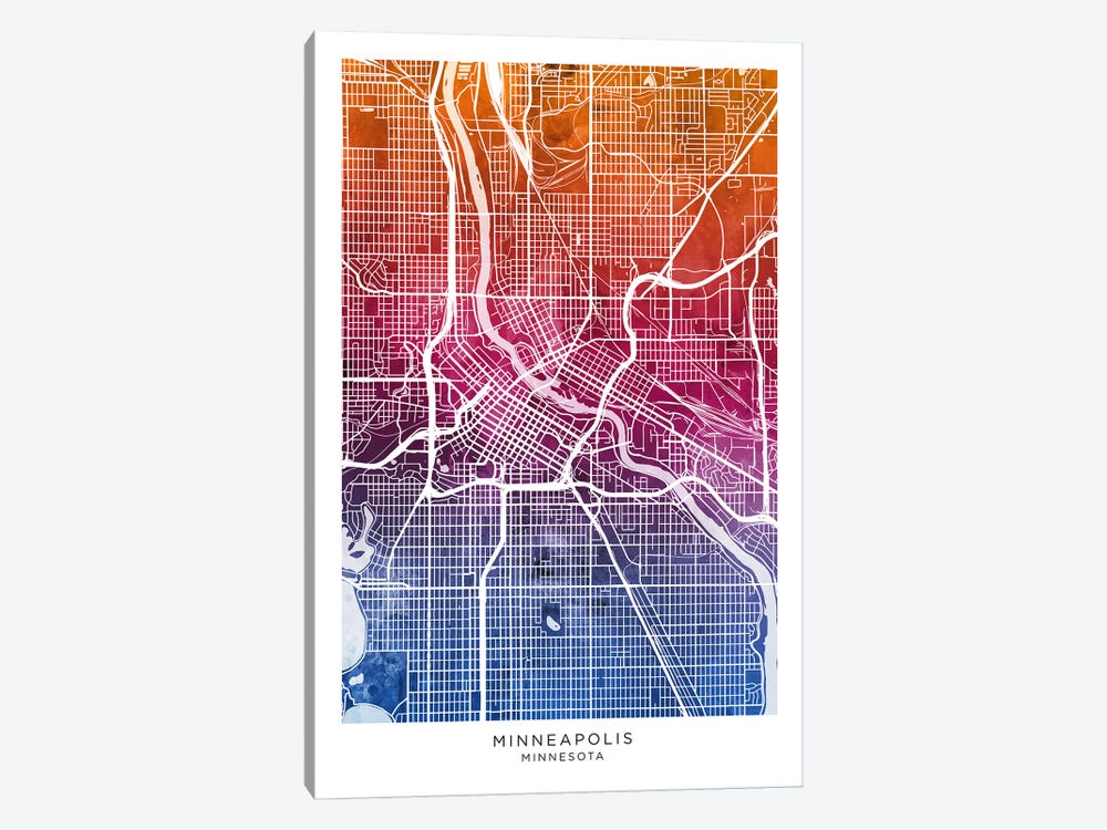 Minneapolis Map Bluepink by Michael Tompsett 1-piece Canvas Wall Art