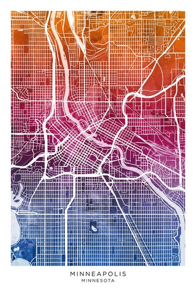 Minnesota: Minneapolis Map Bluepink by Michael Tompsett