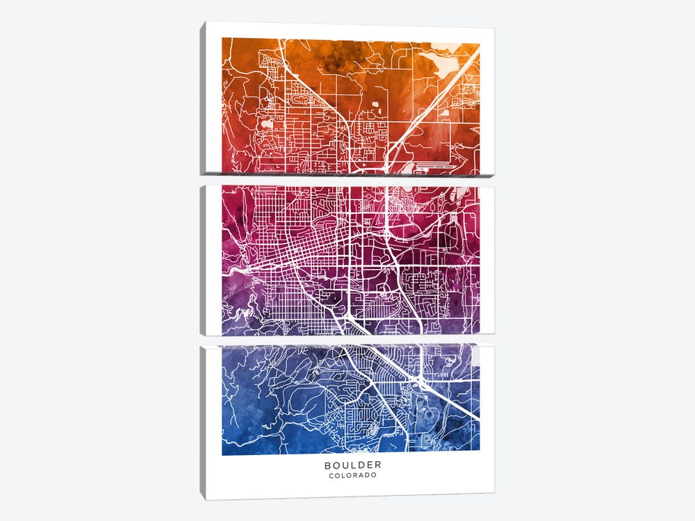 Boulder Map Bluepink by Michael Tompsett 3-piece Art Print