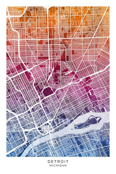 Detroit Map Bluepink by Michael Tompsett framed wall art