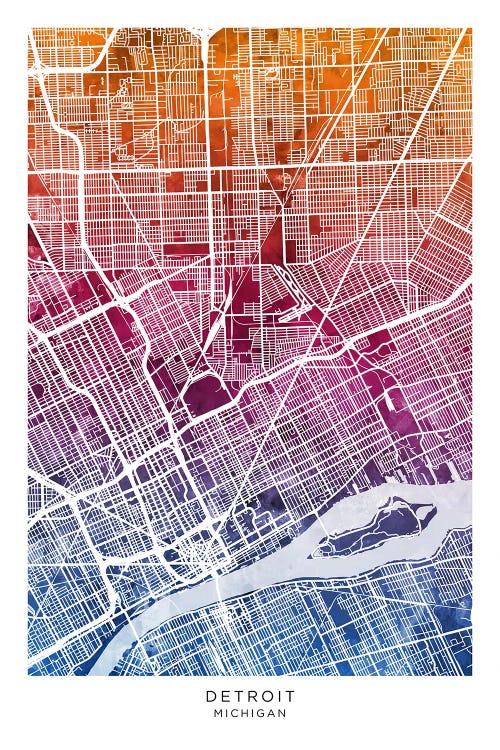 Detroit Map Bluepink