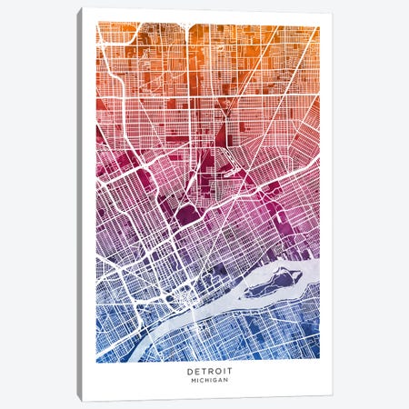 Detroit Map Bluepink Canvas Print #MTO3578} by Michael Tompsett Canvas Art Print