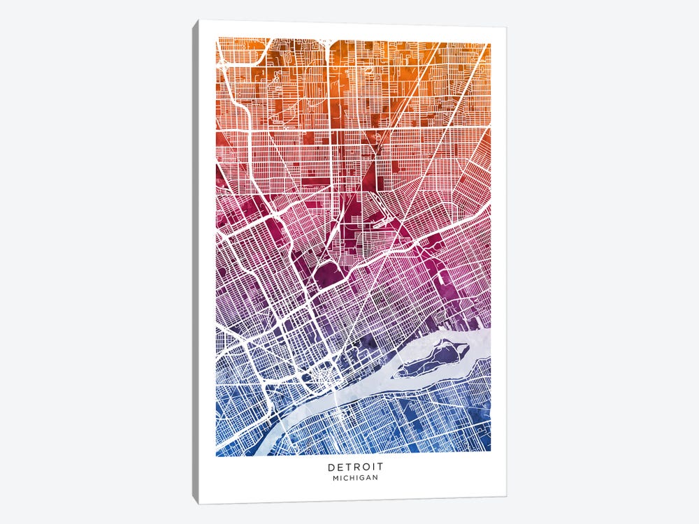 Detroit Map Bluepink by Michael Tompsett 1-piece Canvas Art