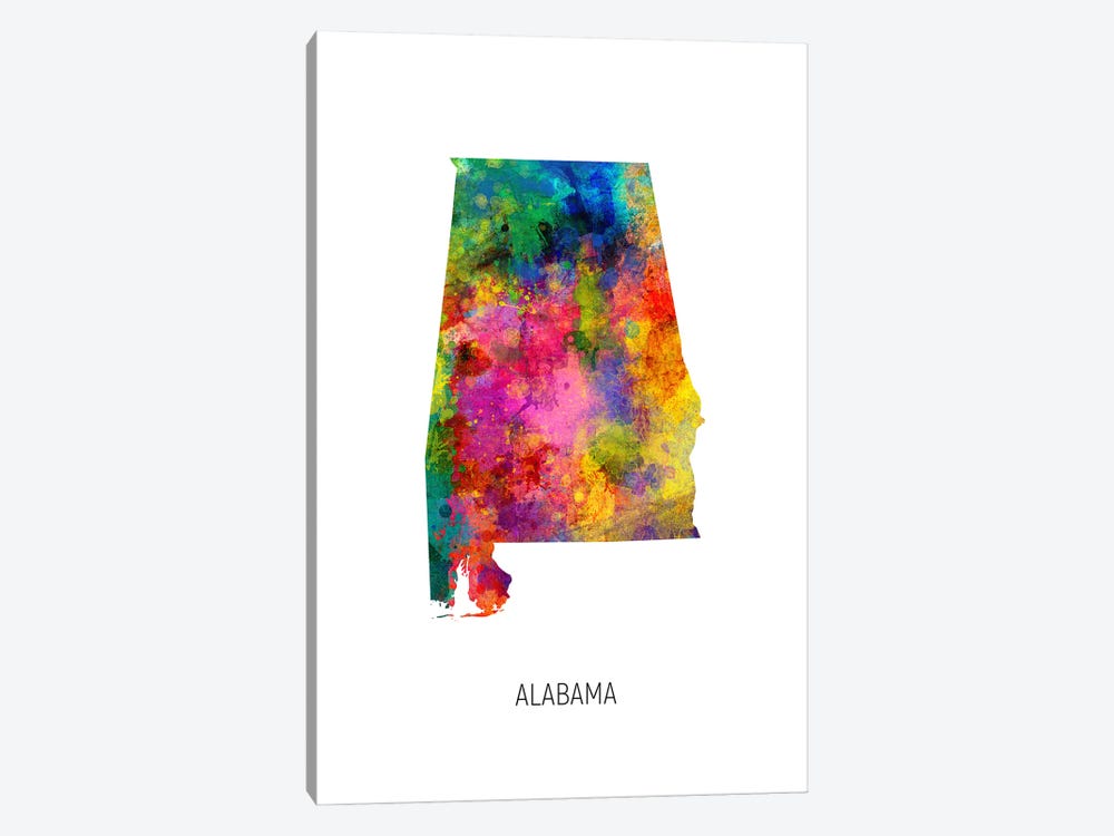 Alabama Map by Michael Tompsett 1-piece Canvas Art Print