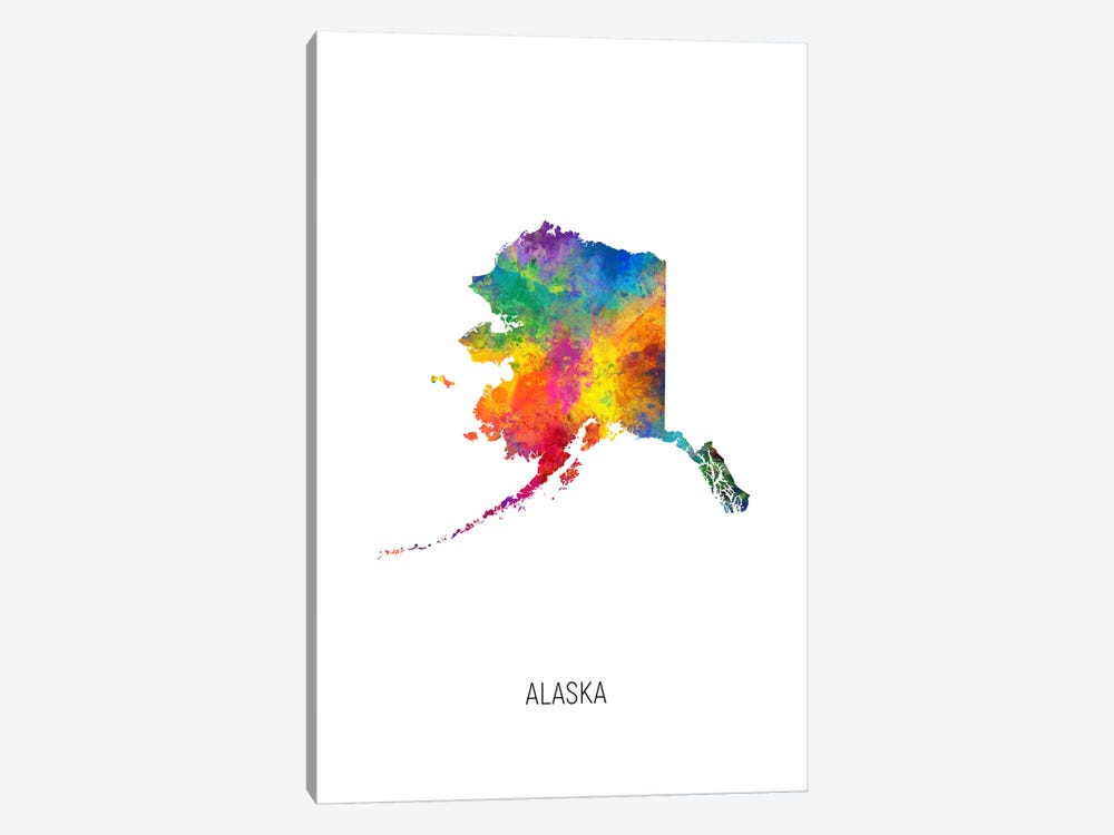 Alaska Map by Michael Tompsett 1-piece Canvas Art Print