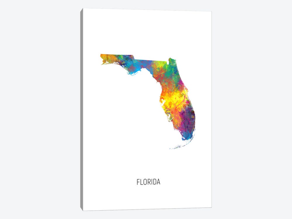 Florida Map by Michael Tompsett 1-piece Canvas Art