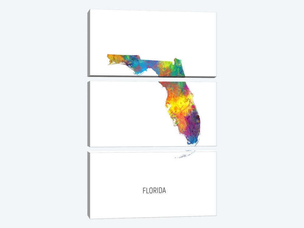 Florida Map by Michael Tompsett 3-piece Canvas Wall Art
