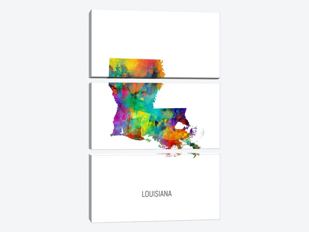 Louisiana Map by Michael Tompsett 3-piece Canvas Art